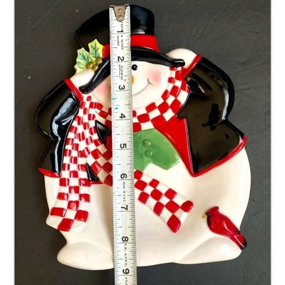 FF FITZ & FLOYD ESSENTIALS HOLLY JOLLY SNOWMAN CHRISTMAS COOKIE PLATE CA…